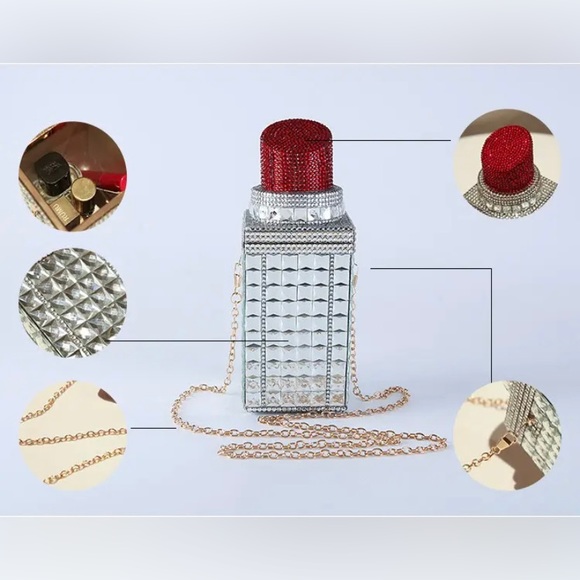 NWOT Red Lipstick Diamond Rhinestone Purse Luxury Handbag Clutch Pouch Prom Bag - Picture 10 of 11